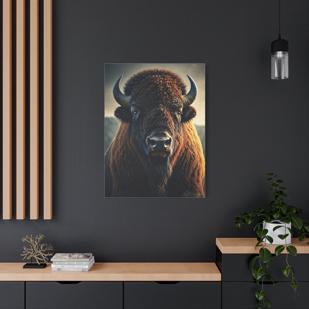 Warm-Toned Symmetrical Bison Portrait Wall Art & Canvas Print