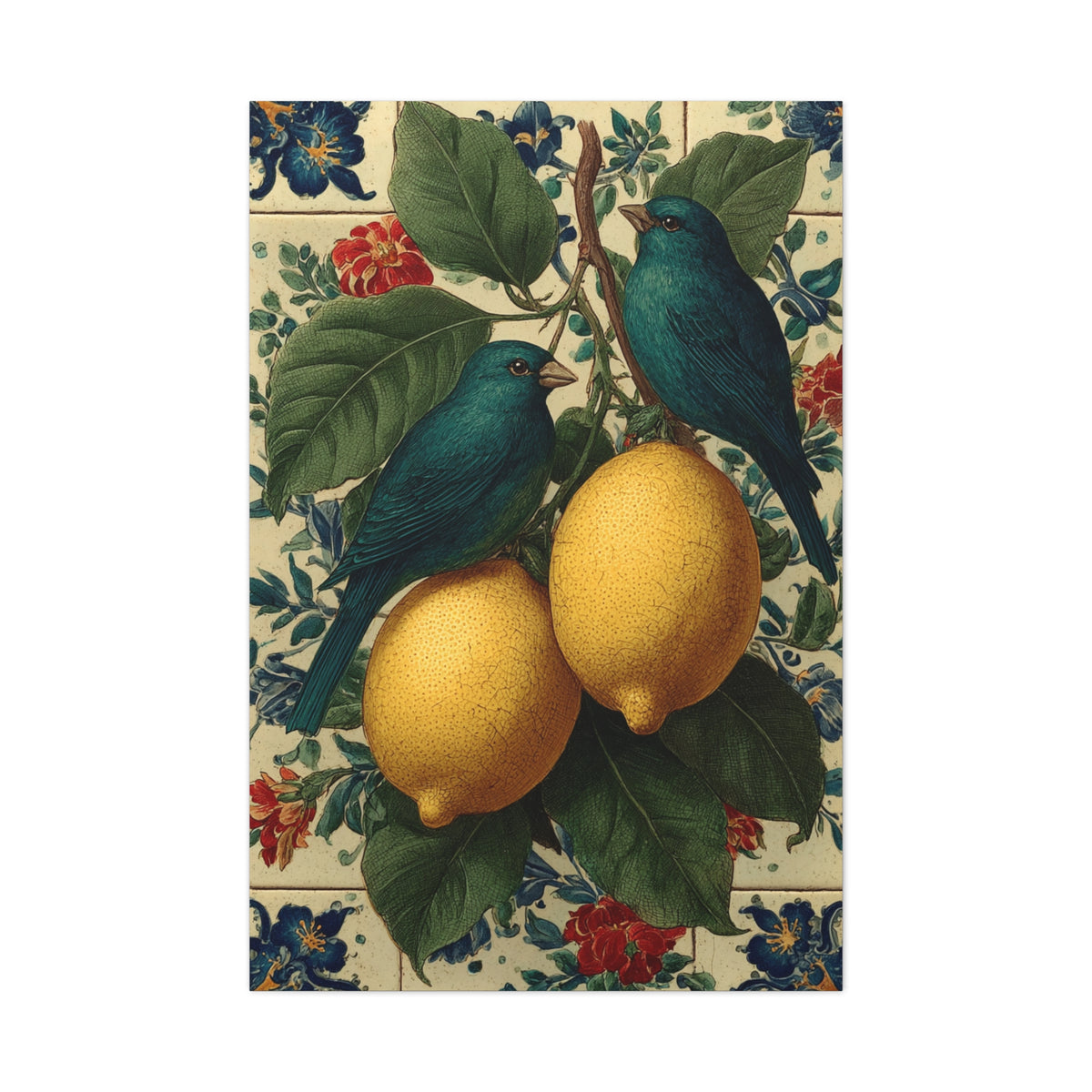 Italian Lemon & Birds Decorative Kitchen Wall Art & Canvas Print