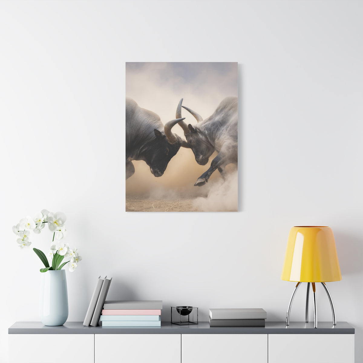 Bulls Clashing Horns Dramatic Wildlife Wall Art & Canvas Print