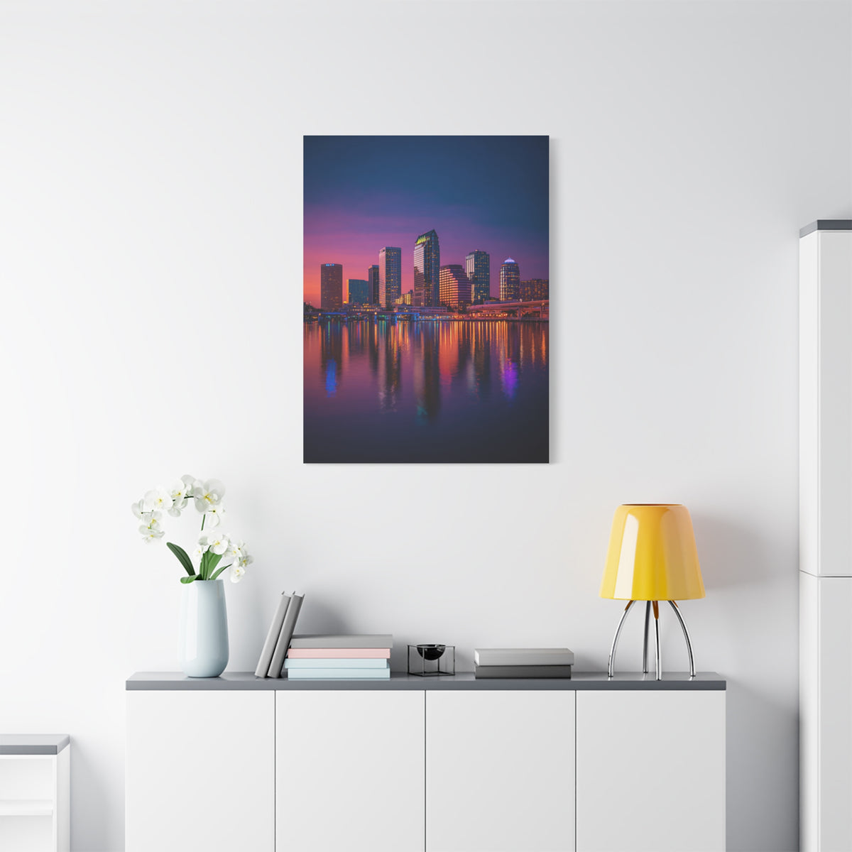 Modern City Skyline at Dusk Wall Art & Canvas Print