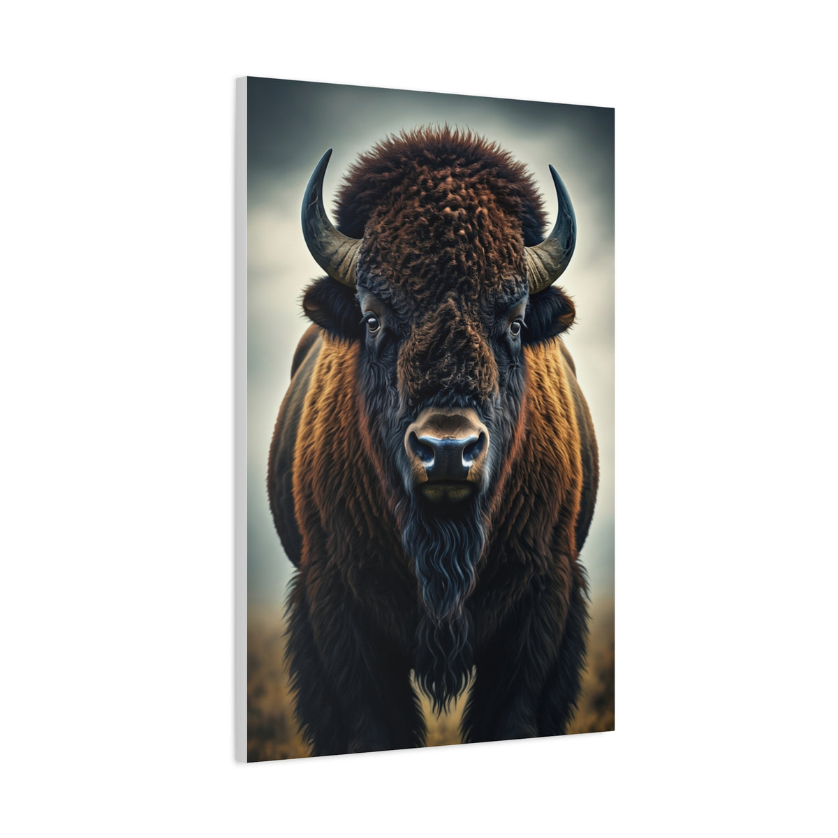 Symmetrical American Bison Portrait with Dramatic Overcast Lighting Wall Art & Canvas Print