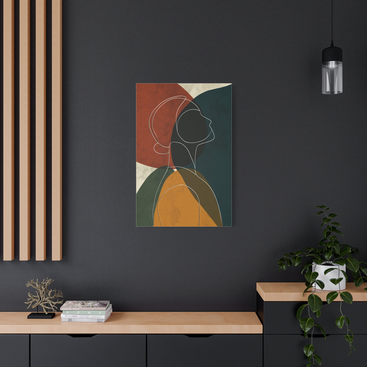 Minimalist Line Portrait with Modern Color Shapes Wall Art & Canvas Print