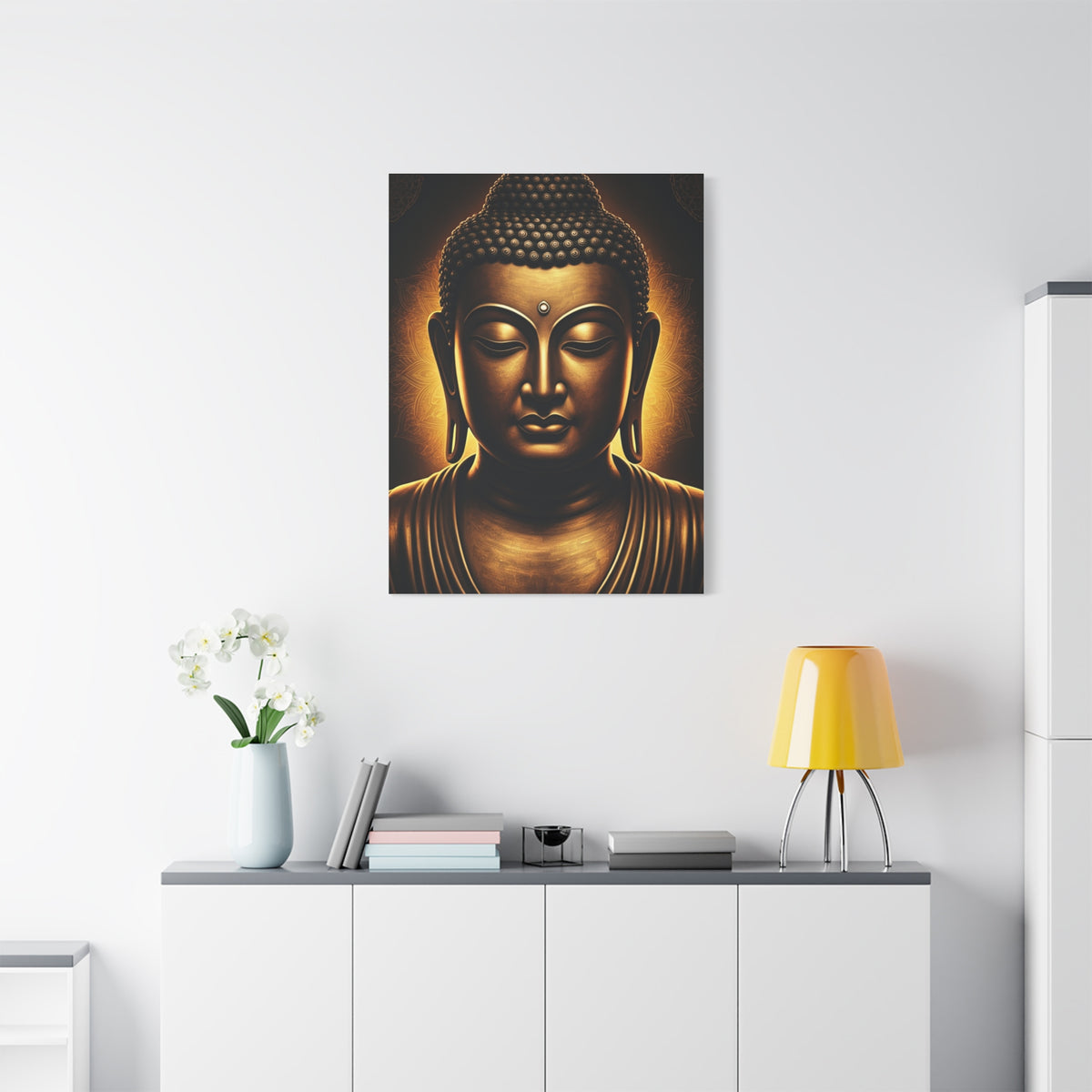 Golden Calm Buddha Portrait Wall Art & Canvas Prints