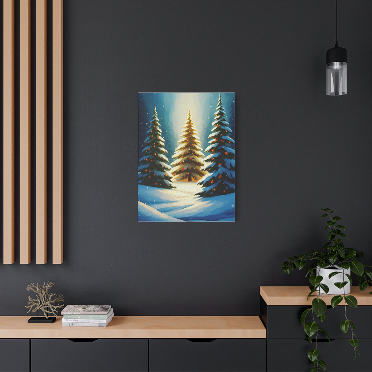 Impressionist Christmas Pine Forest with Falling Snow Wall Art & Canvas Print