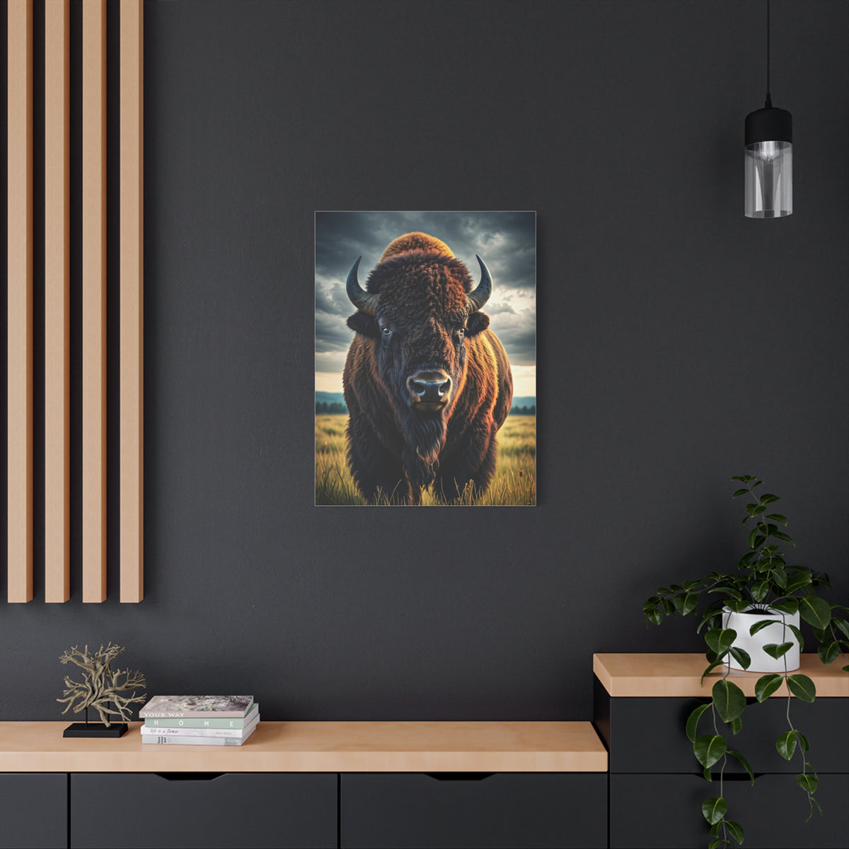 Bison Under Storm Clouds Prairie Portrait Wall Art & Canvas Print