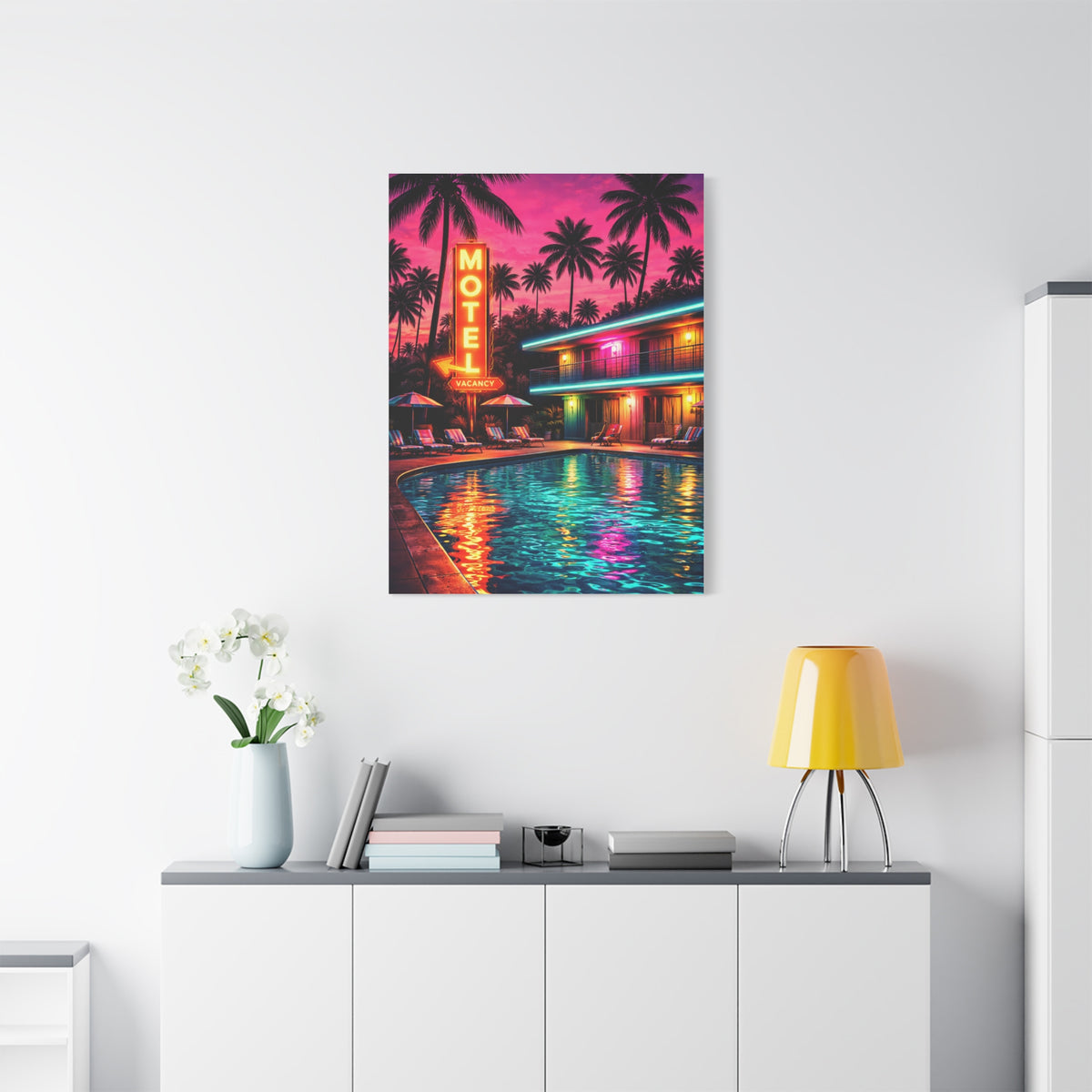 Surreal Pop-Art Motel Night Scene Wall Art & Canvas Print