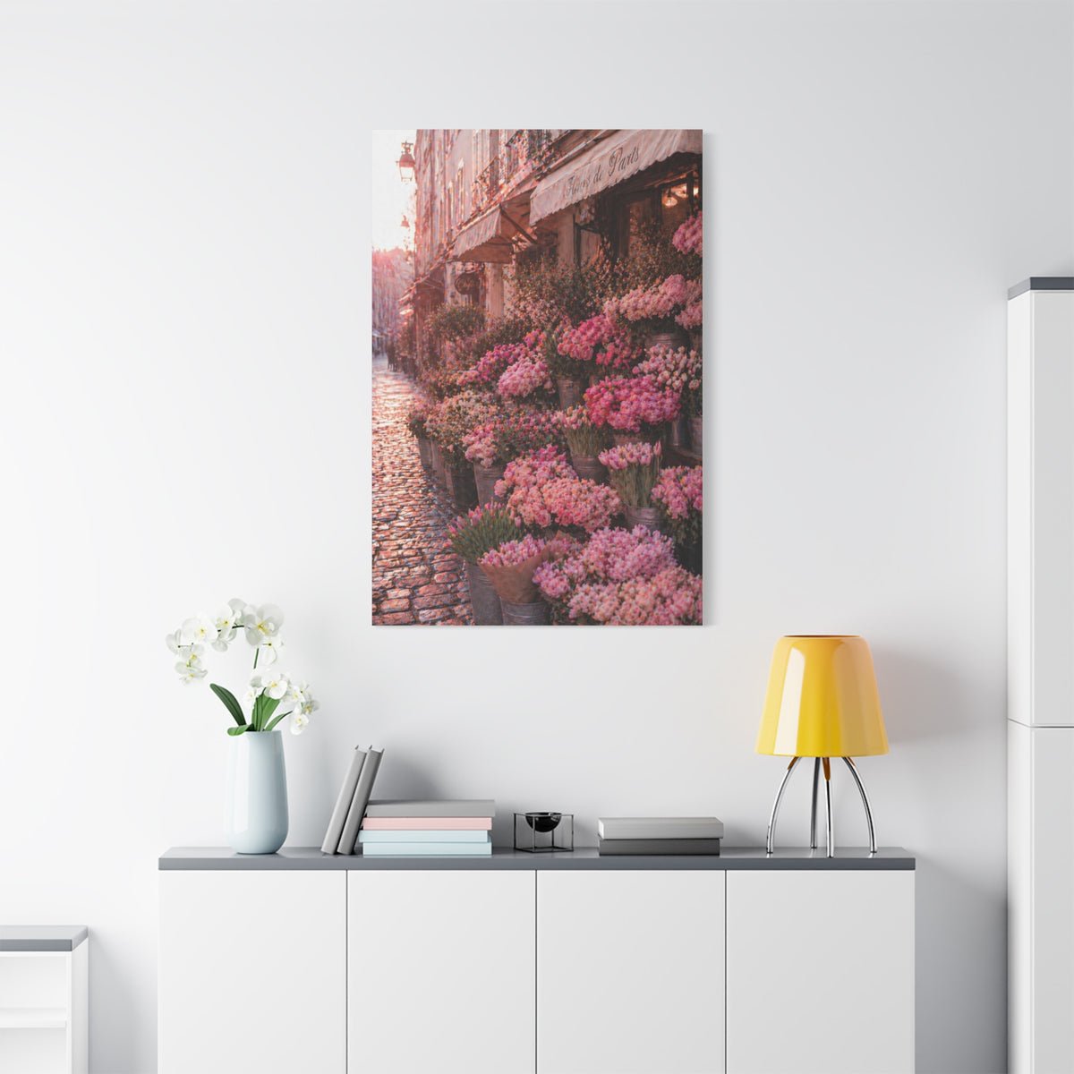 Parisian Pink Flower Market Street Wall Art & Canvas Print