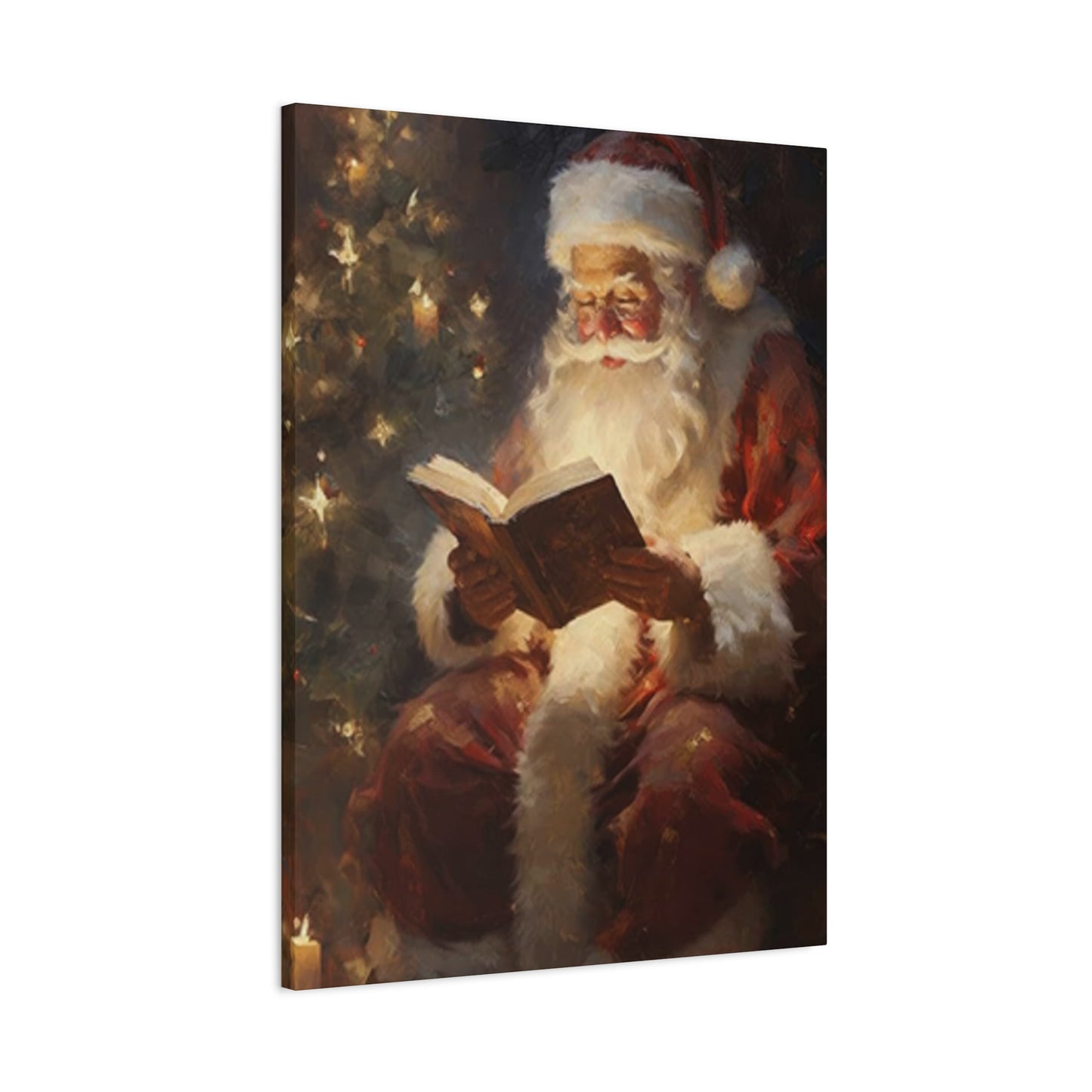 Santa Claus Reading In Candle Light Painting Wall Art & Canvas Prints