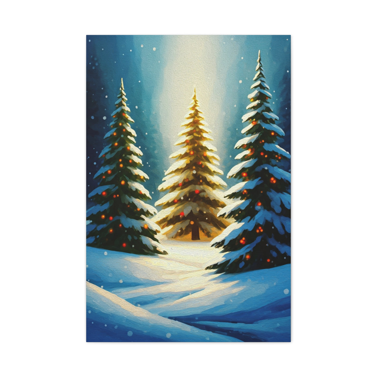 Impressionist Christmas Pine Forest with Falling Snow Wall Art & Canvas Print
