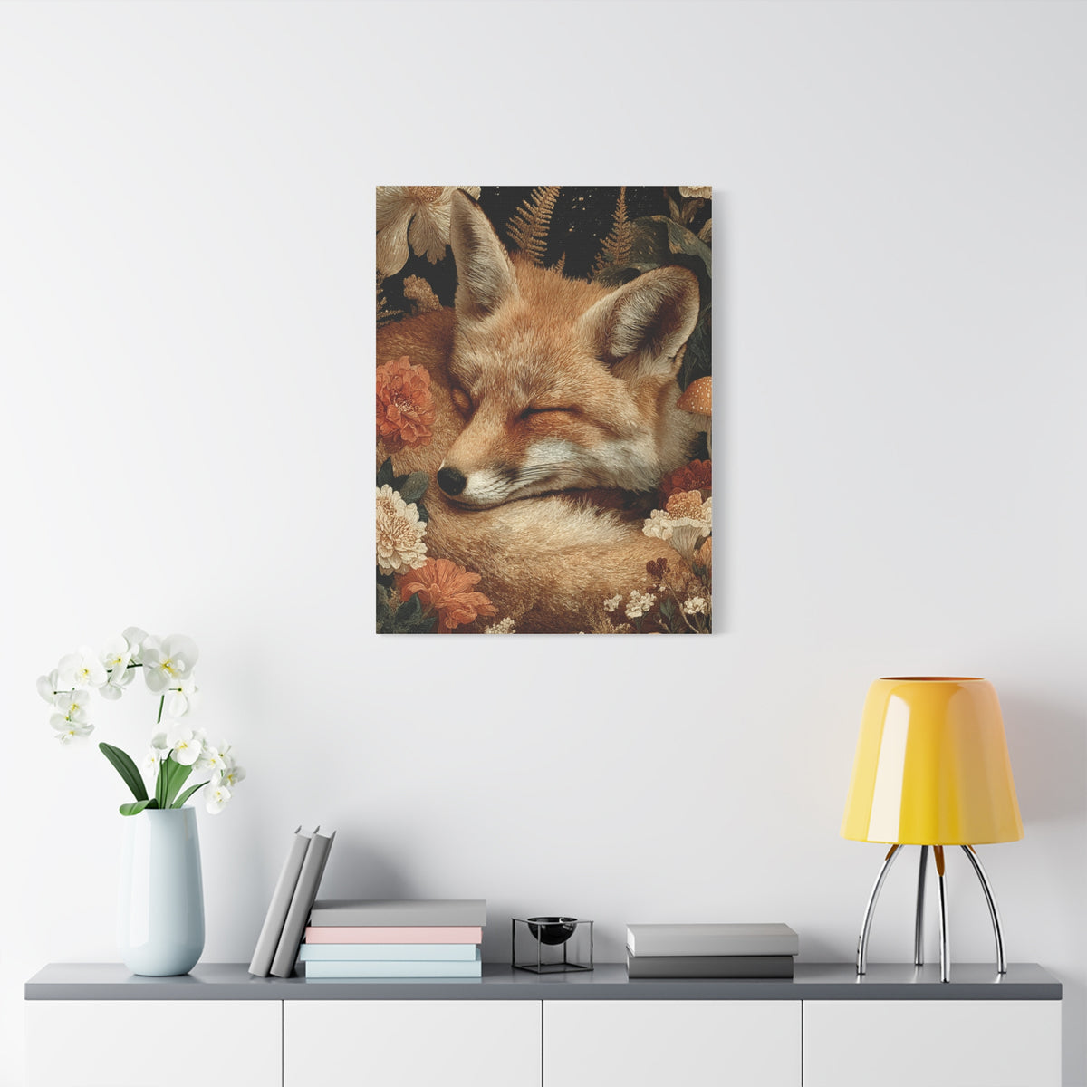 Sleeping Fox Floral Woodland Wall Art & Canvas Print
