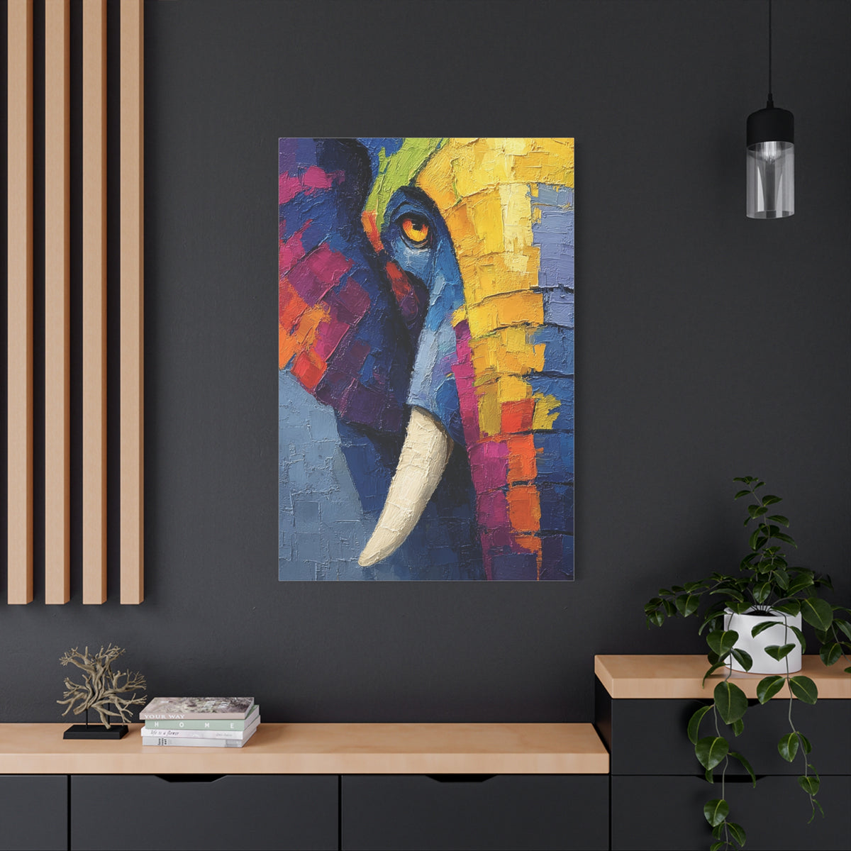 Abstract Color Elephant Impasto Wall Art & Canvas Print