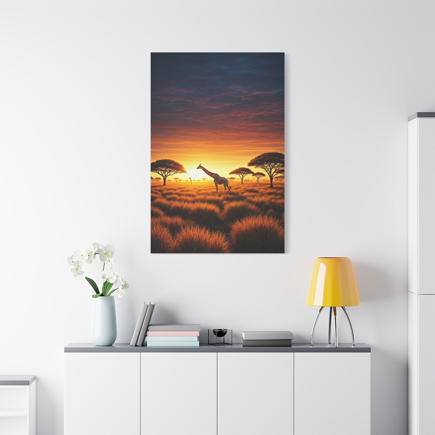 Savannah Giraffe Sunset Silhouette Wall Art & Canvas Prints