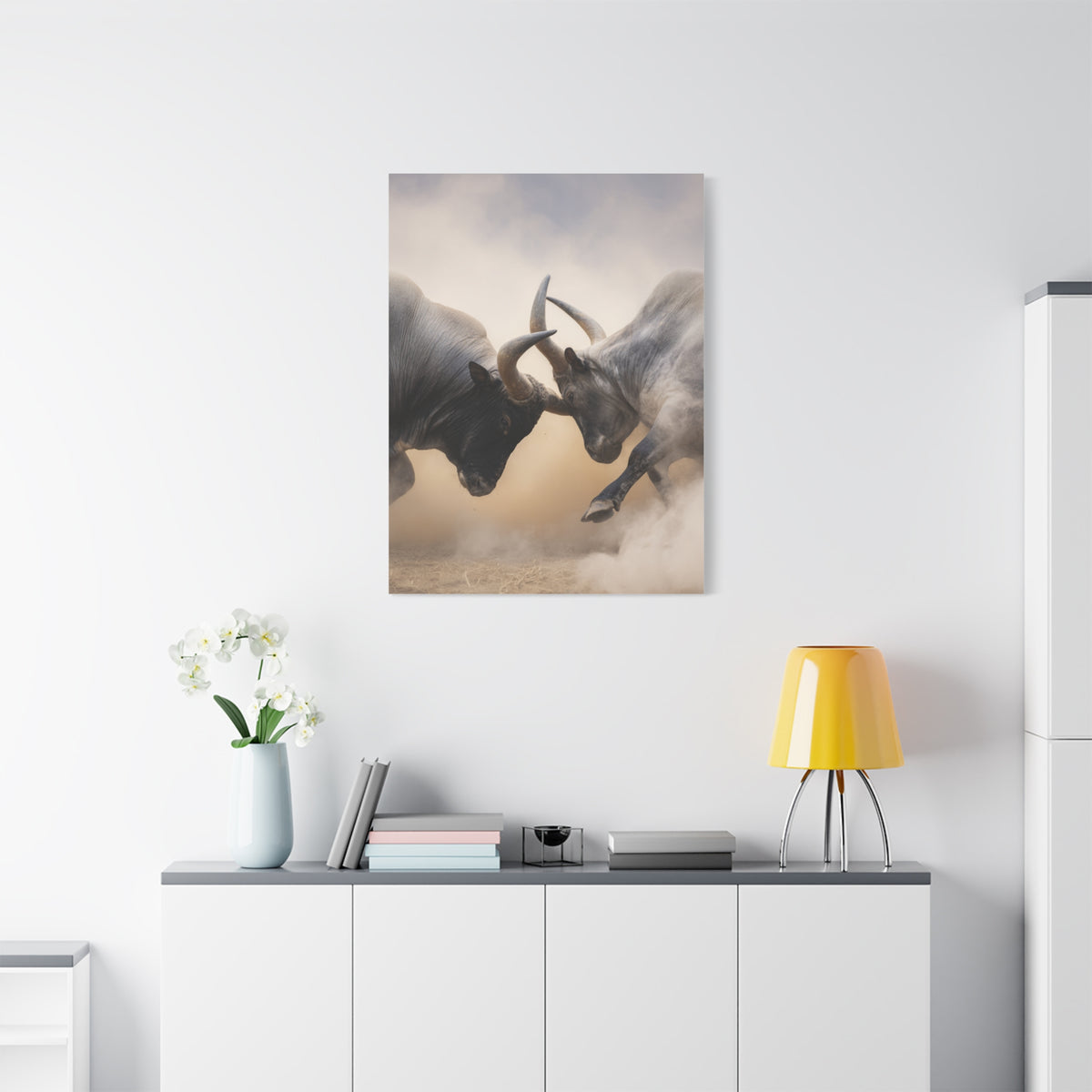 Bulls Clashing Horns Dramatic Wildlife Wall Art & Canvas Print