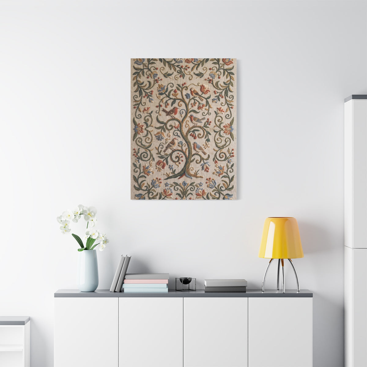 Folk Art Botanical Tree Embroidery Panel Wall Art & Canvas Print