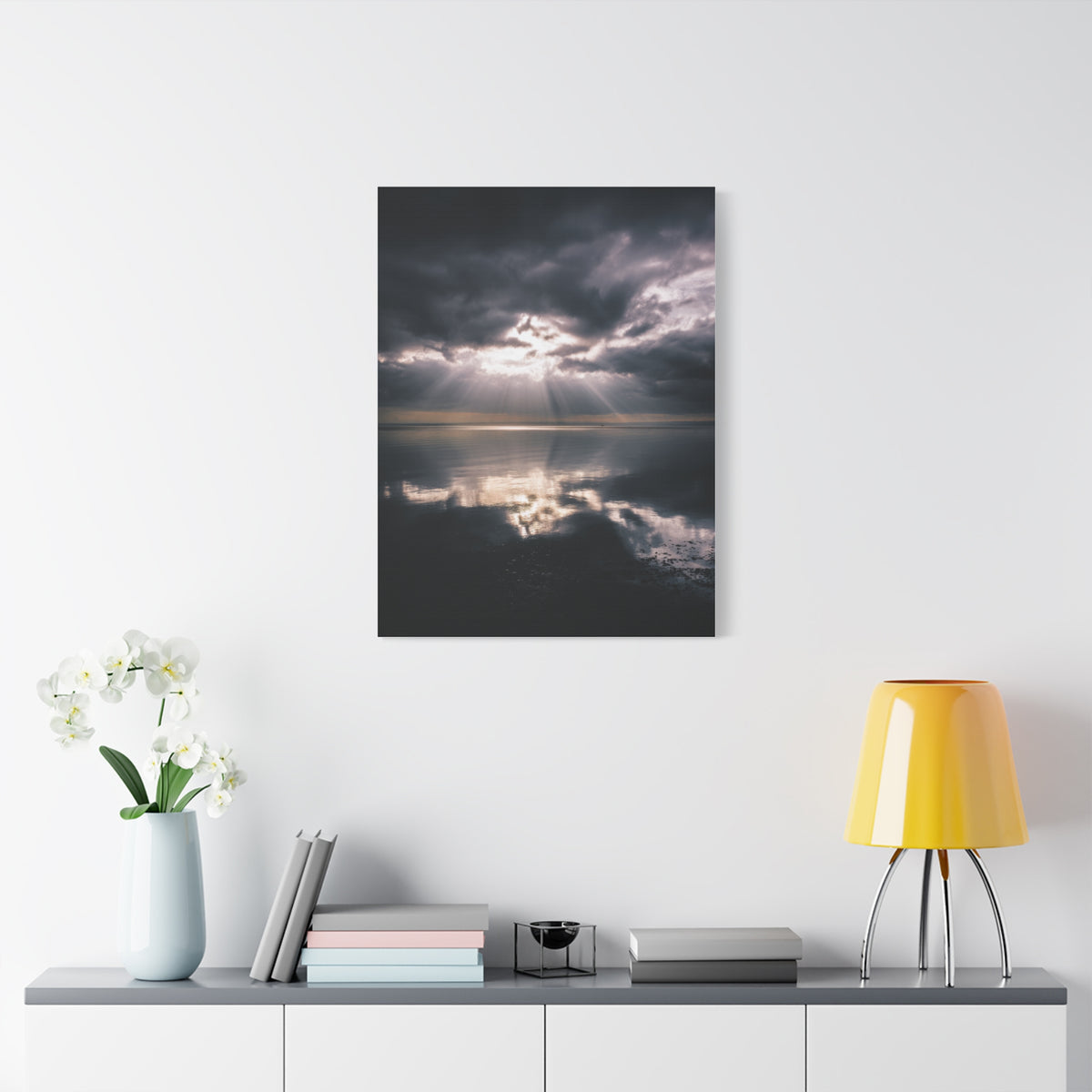 Dramatic Cloud Break Over Calm Ocean Horizon Wall Art & Canvas Print
