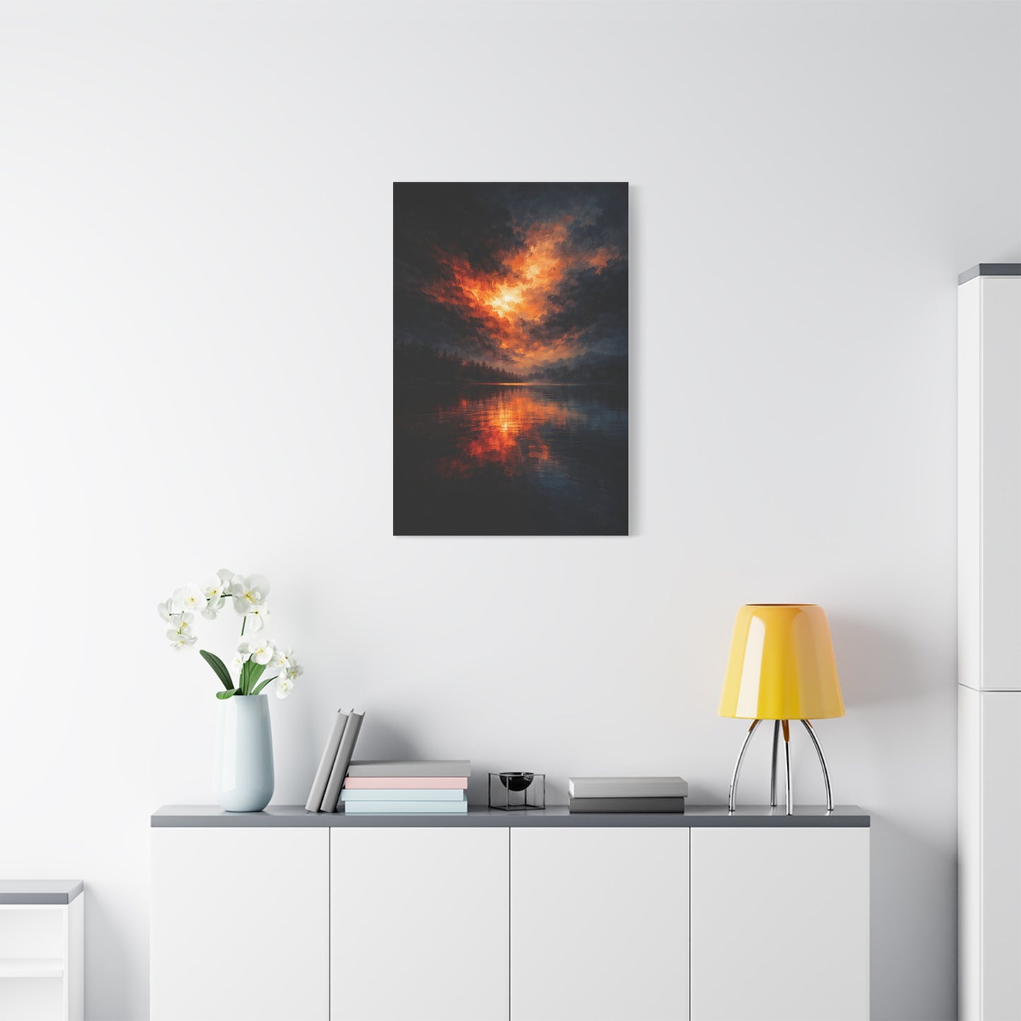 Dramatic Orange Sky Reflection Landscape Wall Art & Canvas Print