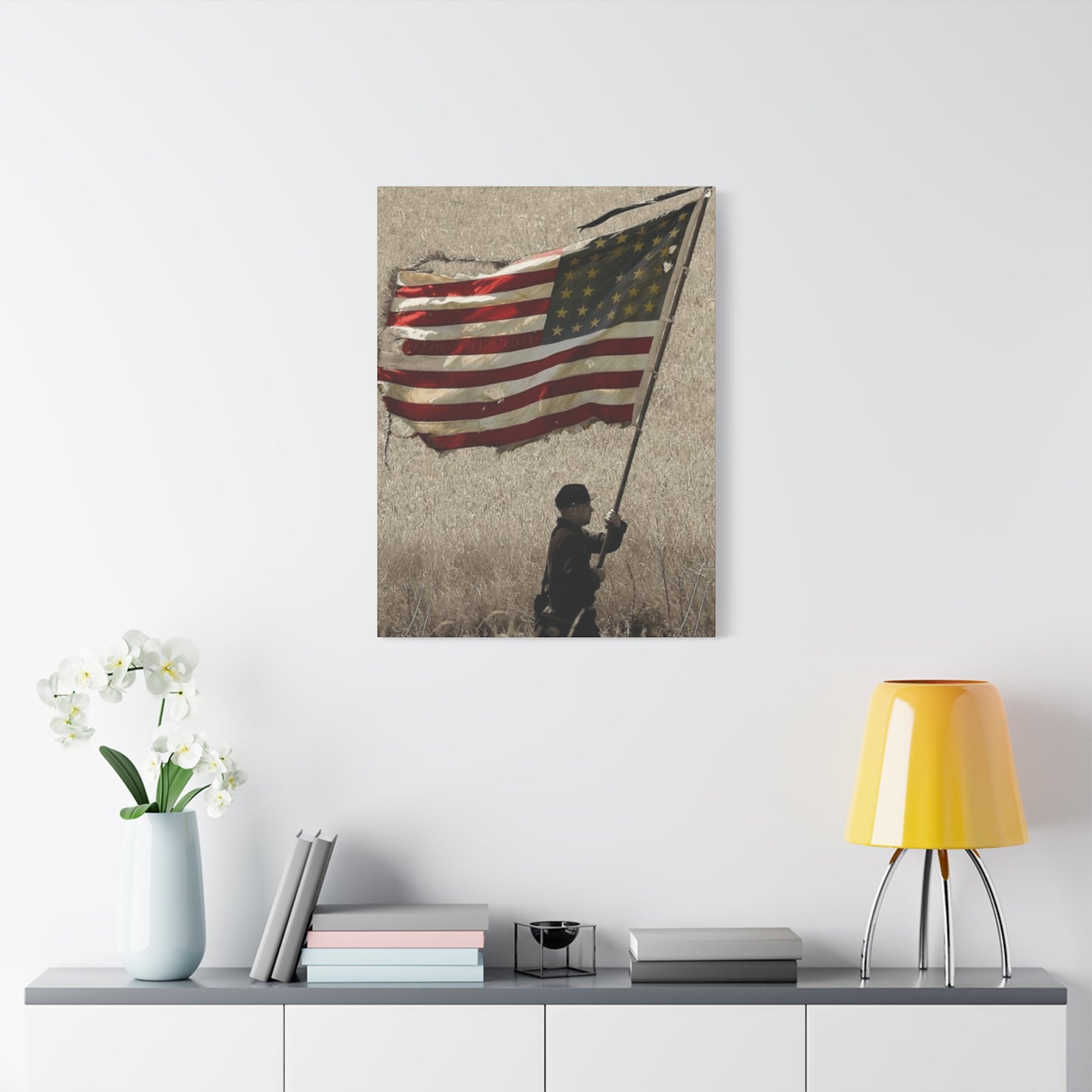 Man Carrying Flag Range Wall Art & Canvas Prints