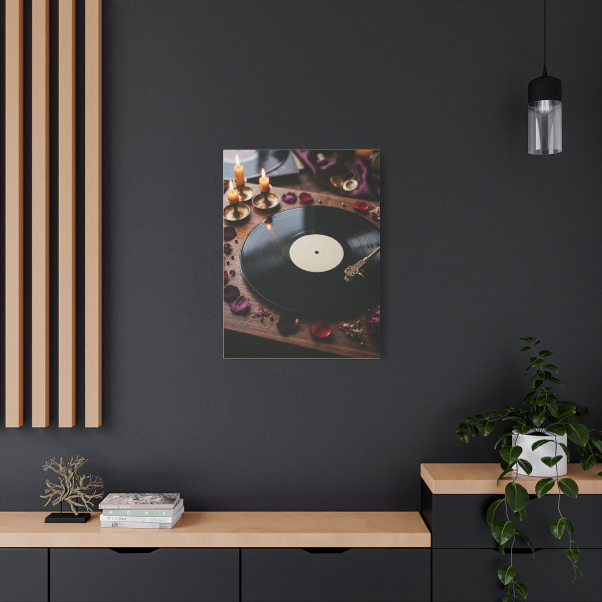 Candlelit Vinyl Love Night Scene Wall Art & Canvas Print