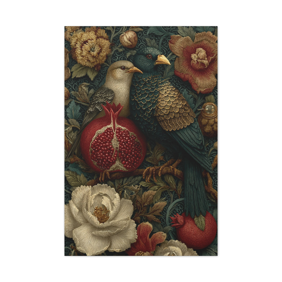 Vintage Botanical Birds & Pomegranate Wall Art & Canvas Print