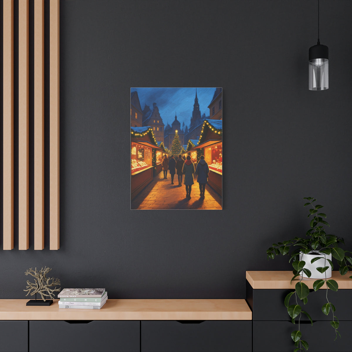 Classic Christmas Market Evening Wall Art & Canvas Print