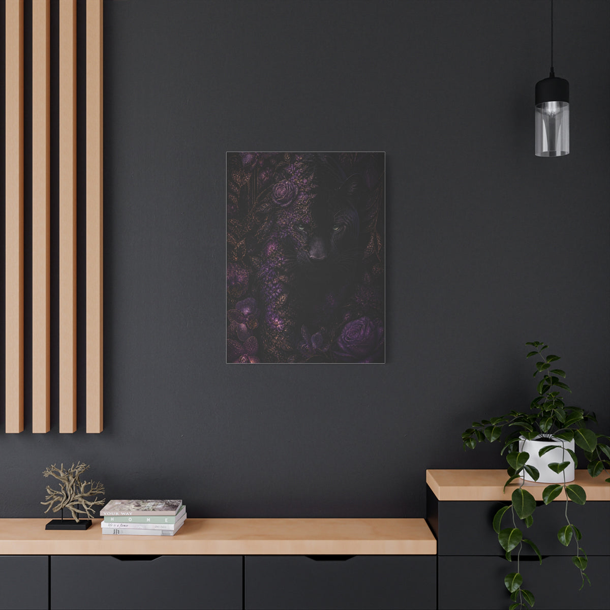 Black Panther Floral Jungle Portrait Wall Art & Canvas Print