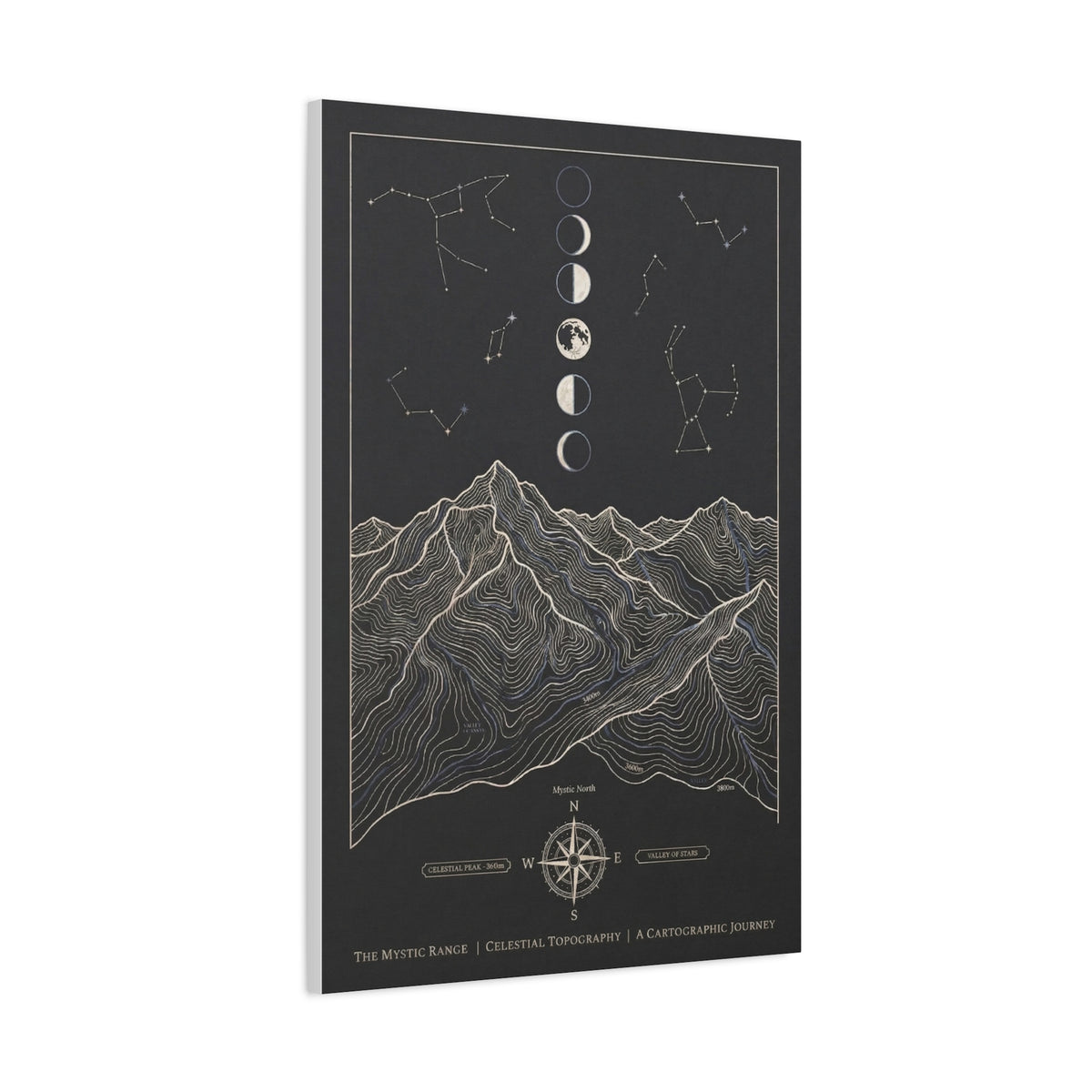 Celestial Topographic Map & Moon Phases Wall Art & Canvas Print