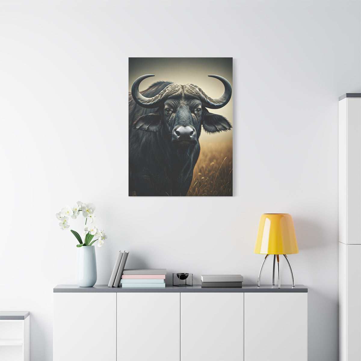 Cinematic Water Buffalo with Soft Golden Prairie Light Wall Art & Canvas Print
