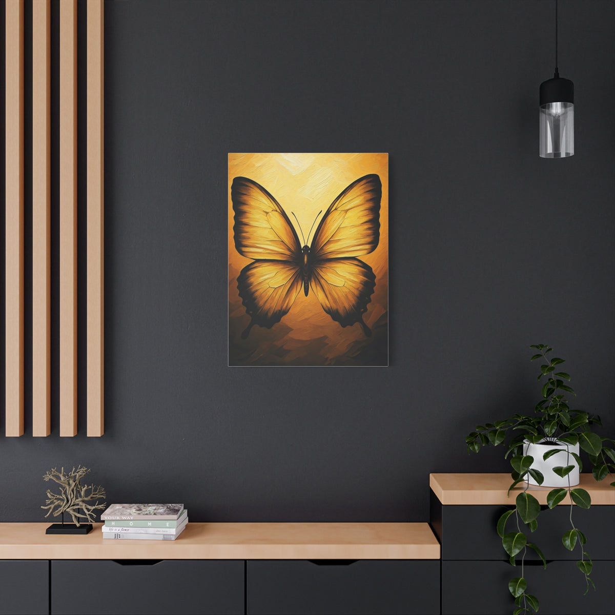 Golden Minimal Butterfly Silhouette Wall Art & Canvas Prints