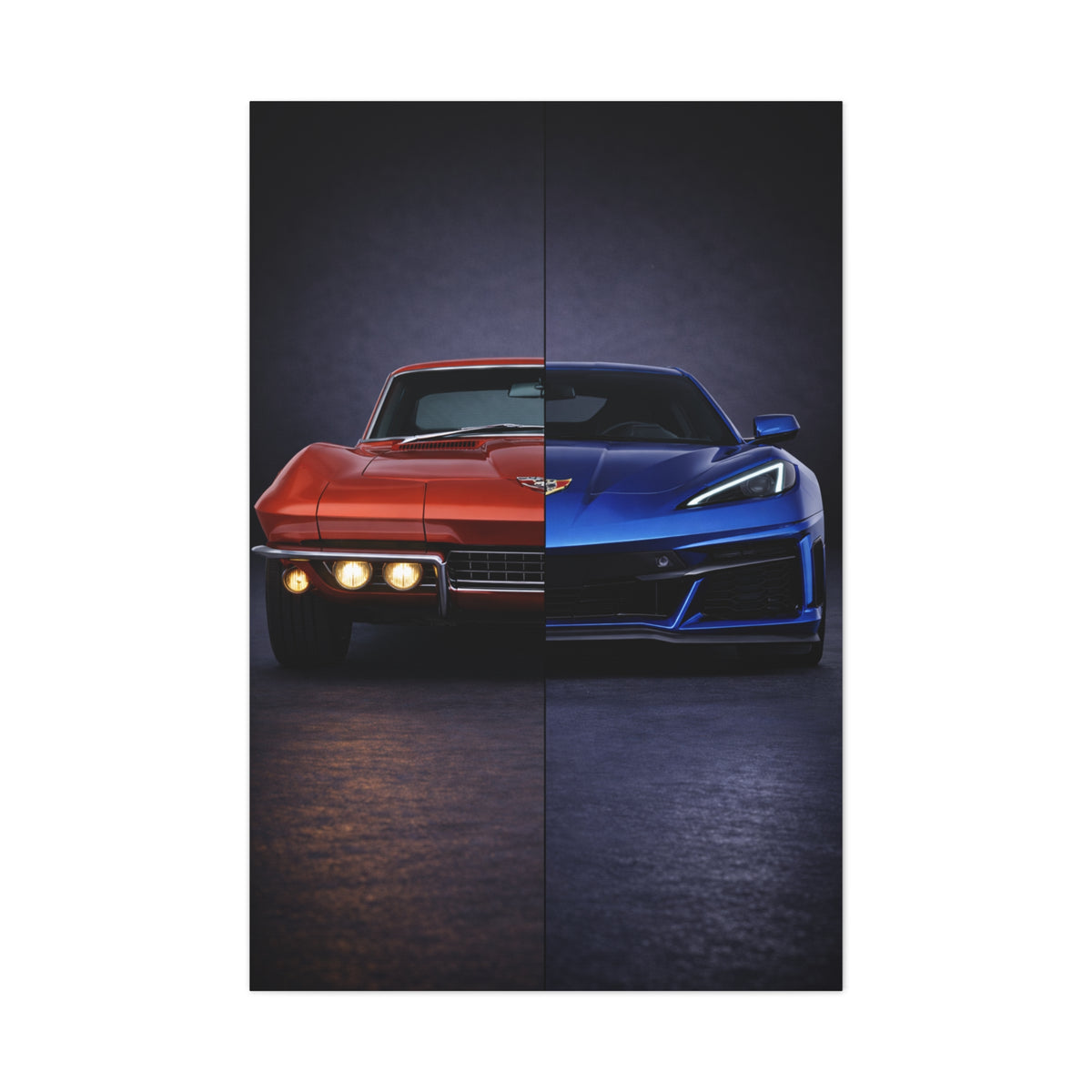 Corvette Performance Evolution Split C2 vs C8 Wall Art & Canvas Prints