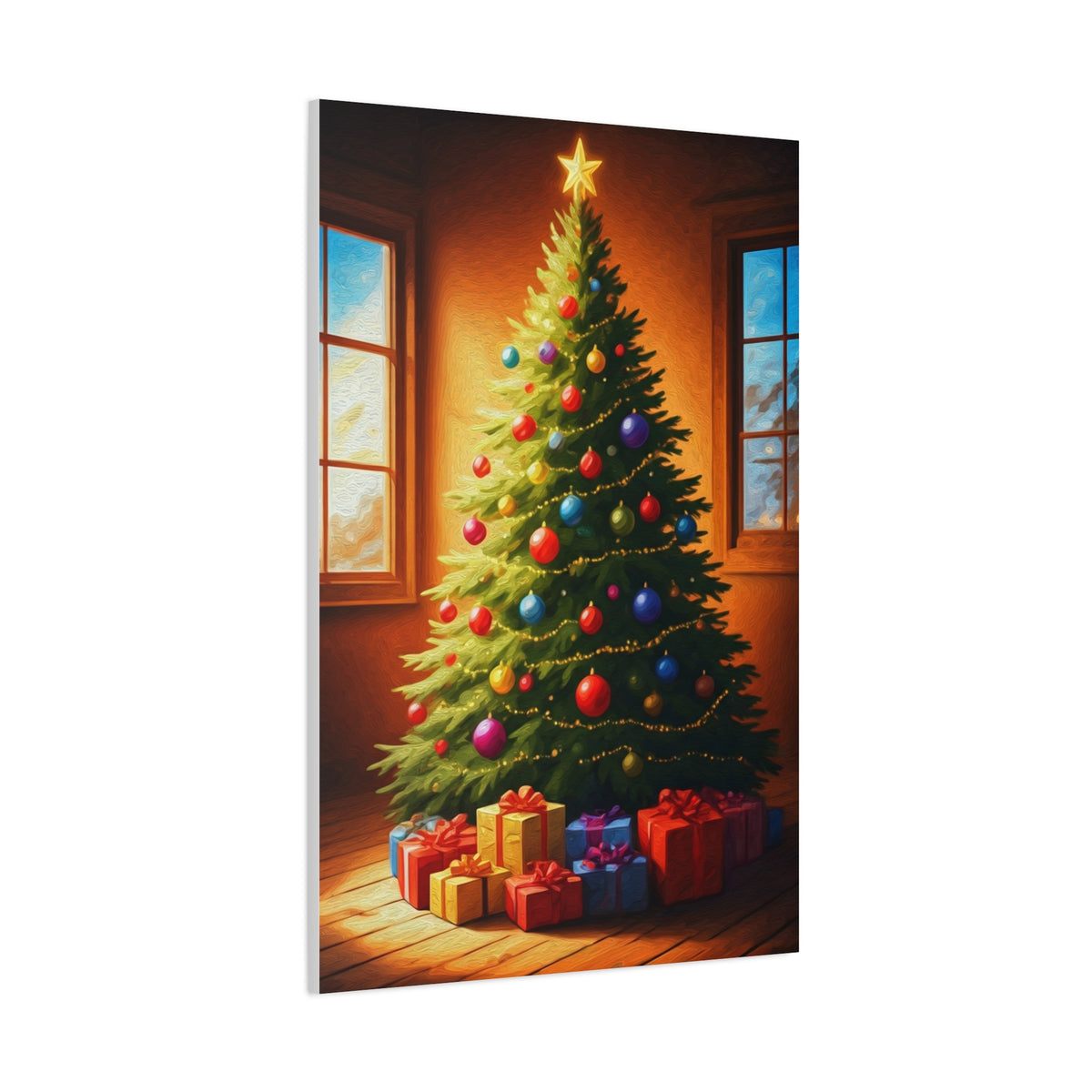 Hand Painted Christmas Tree With Colorful Ornaments Wall Art & Canvas Print