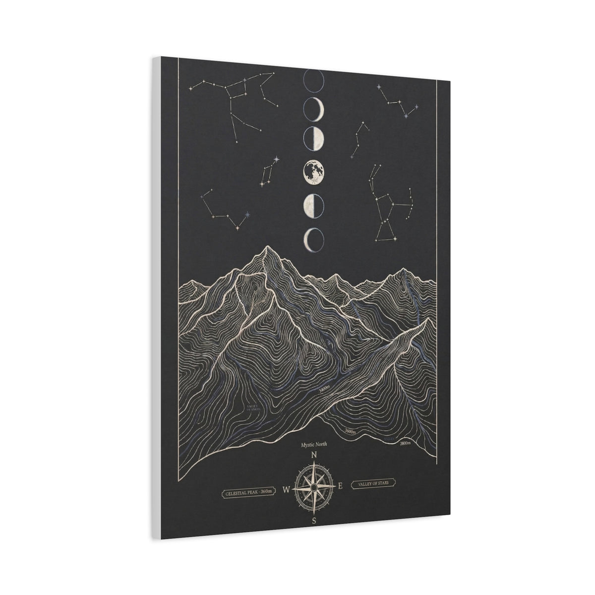 Celestial Topographic Map & Moon Phases Wall Art & Canvas Print