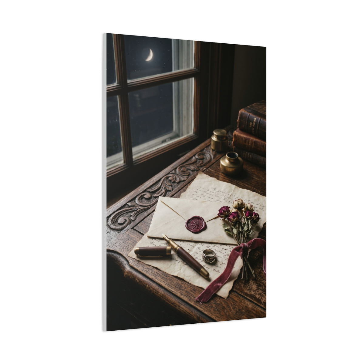 Moonlit Love Letter Writing Scene Wall Art & Canvas Print
