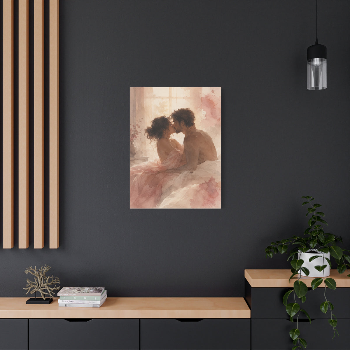 Soft Watercolor Intimate Kiss Scene Wall Art & Canvas Print