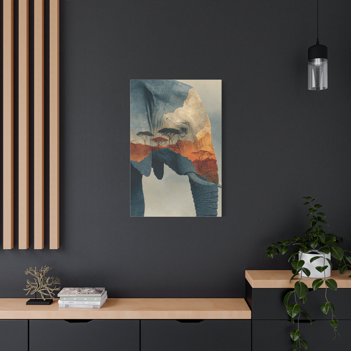 African Landscape Double Exposure Elephant Wall Art & Canvas Print
