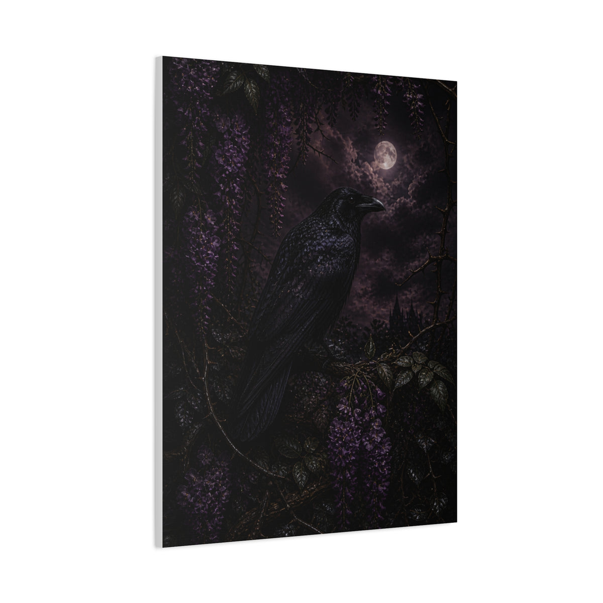 Raven in Wisteria Moonlit Scene Wall Art & Canvas Print