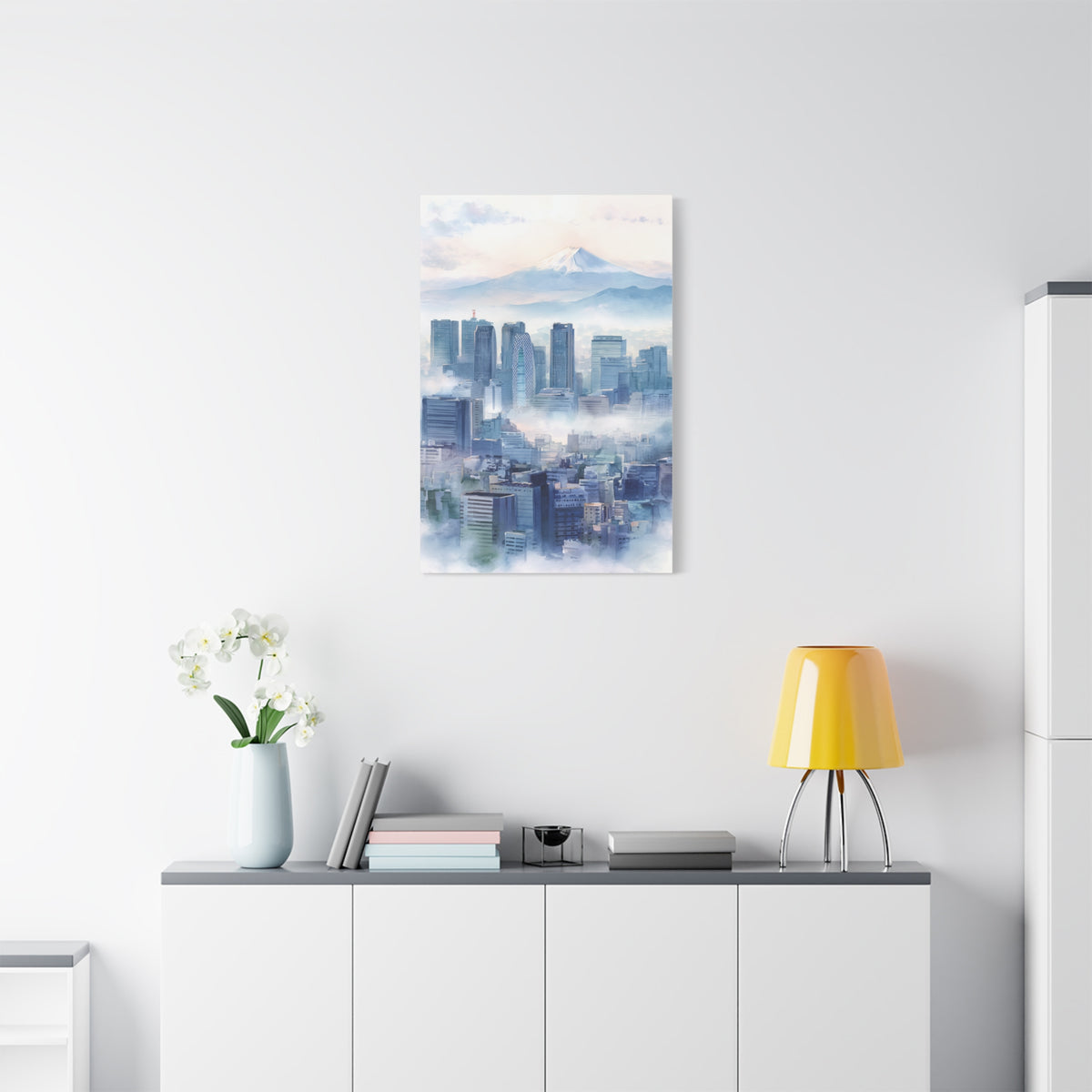 Tokyo Skyline Morning Mist With Mount Fuji Wall Art & Canvas Print