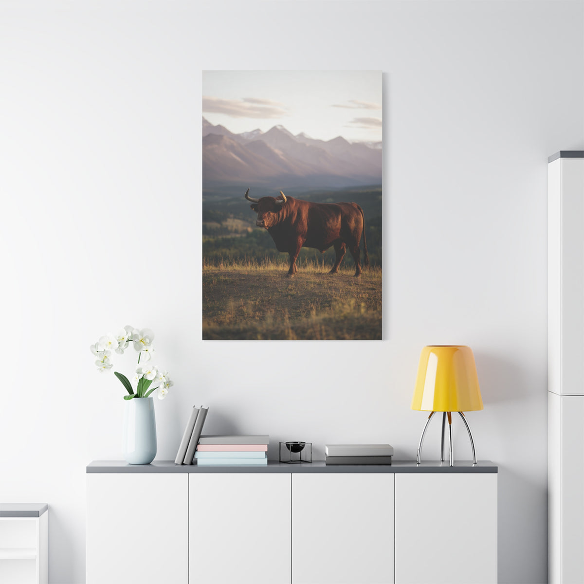 Mountain Ridge Bull Landscape Wall Art & Canvas Print