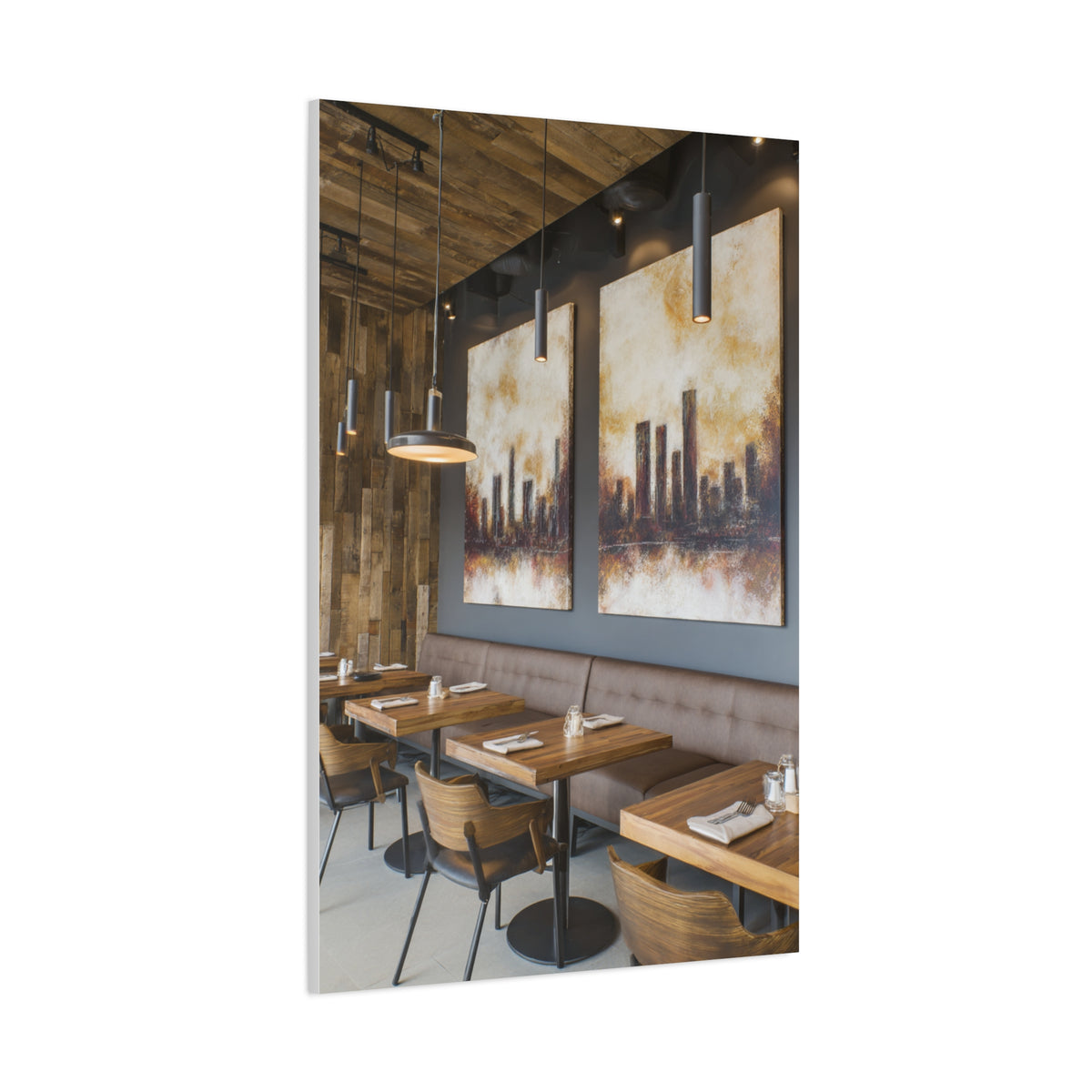 Elegant City Skyline Café Interior Wall Art & Canvas Print