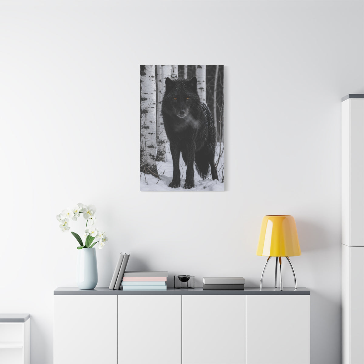 Midnight Black Wolf Aspen Forest Portrait Wall Art & Canvas Print