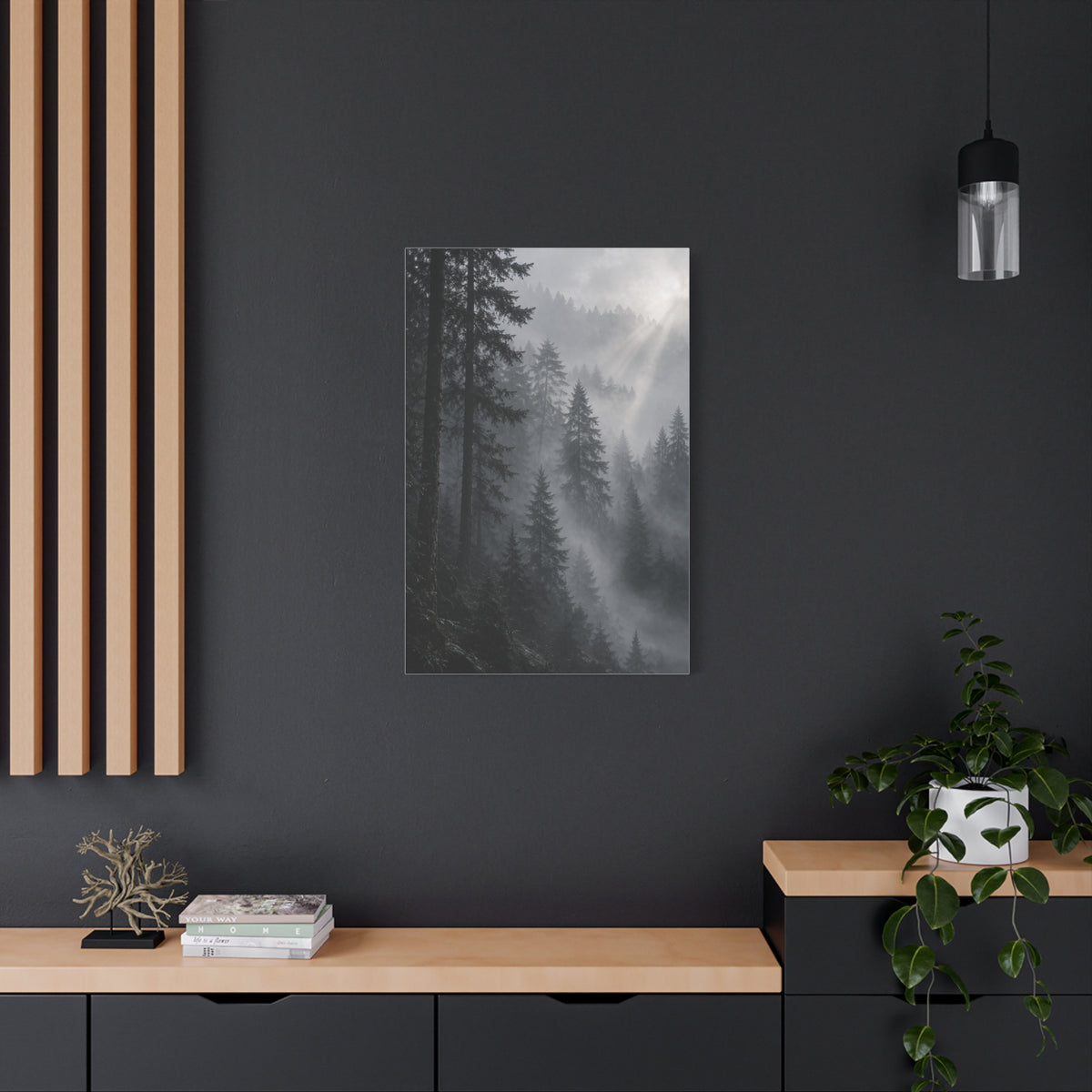 Misty Pine Forest Light Wall Art & Canvas Print