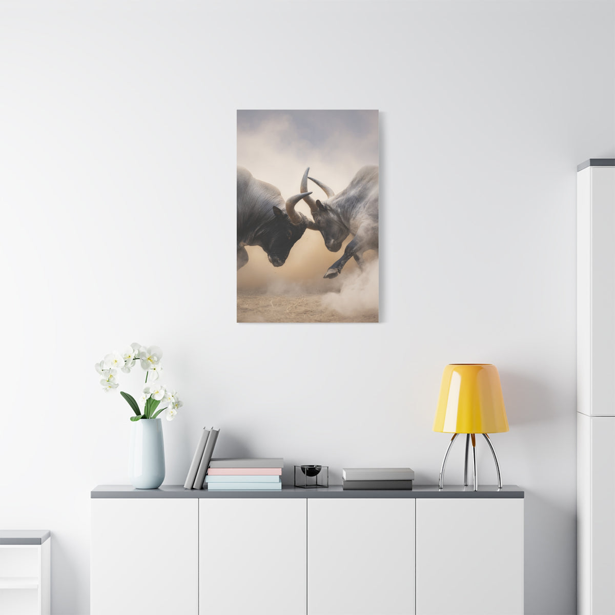 Bulls Clashing Horns Dramatic Wildlife Wall Art & Canvas Print
