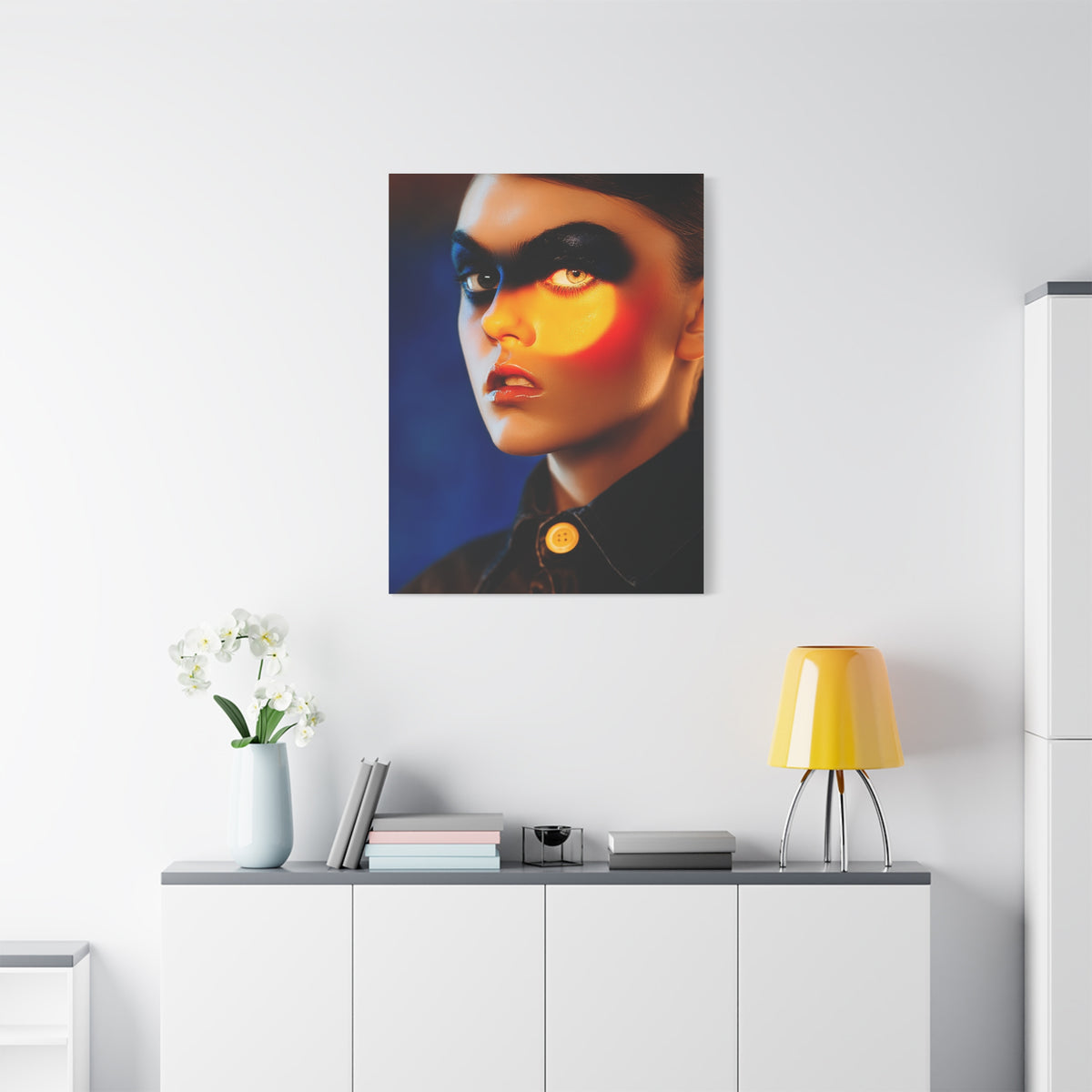 High Fashion Editorial Neon Shadow Portrait Wall Art & Canvas Print
