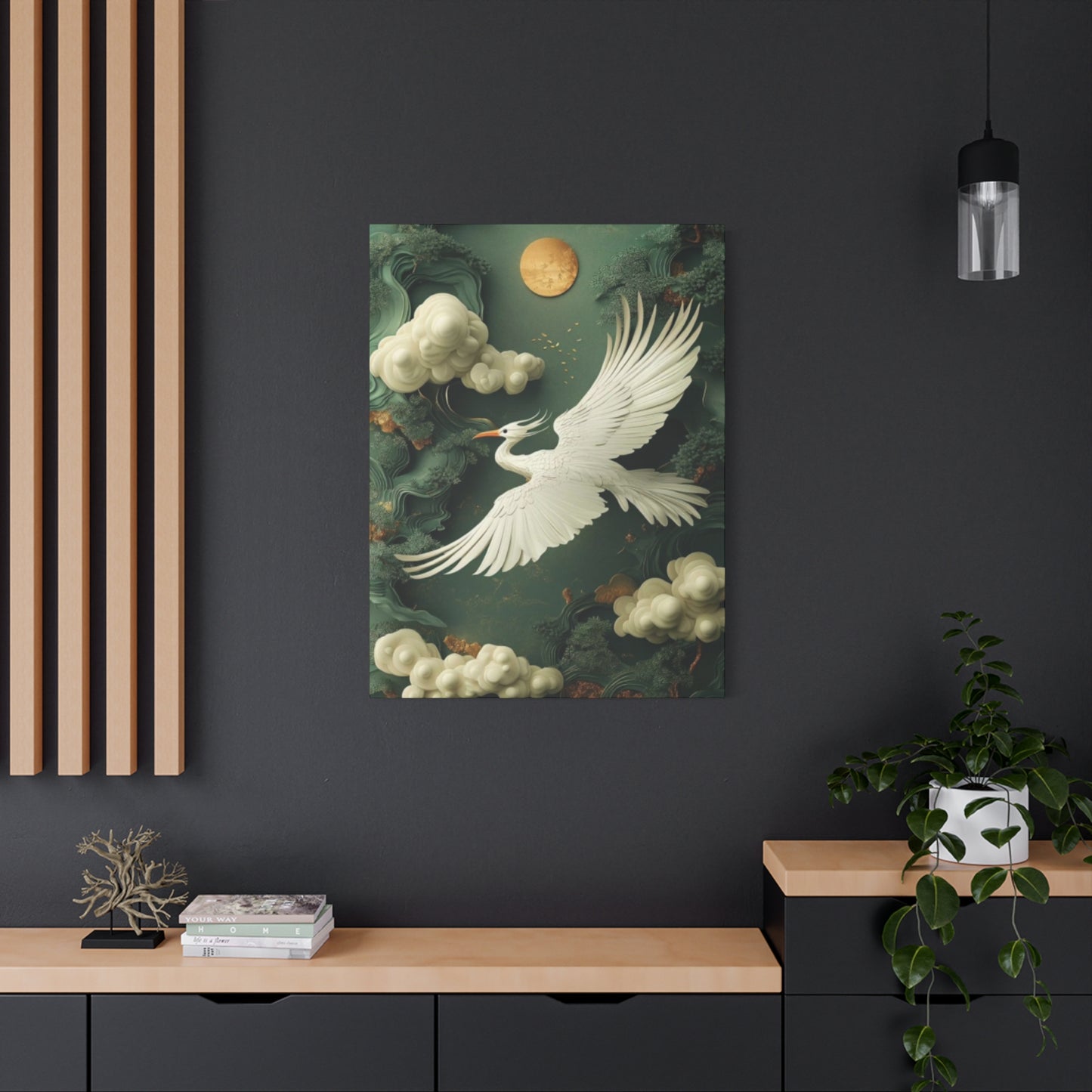 Herons & Moon Drawing Wall Art & Canvas Prints