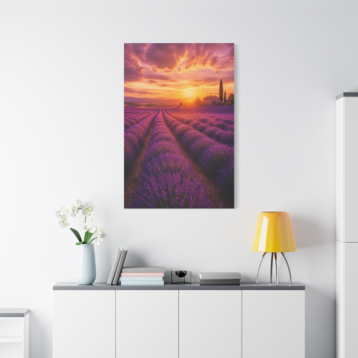 Lavender Fields Sunset Landscape Wall Art & Canvas Print