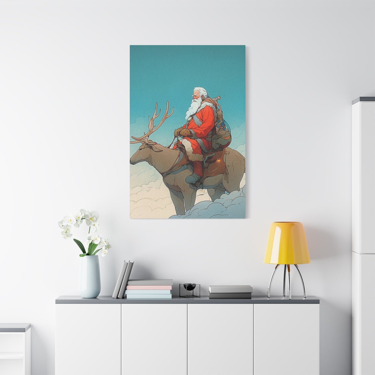 Santa Claus On A Reindeer Wall Art & Canvas Prints