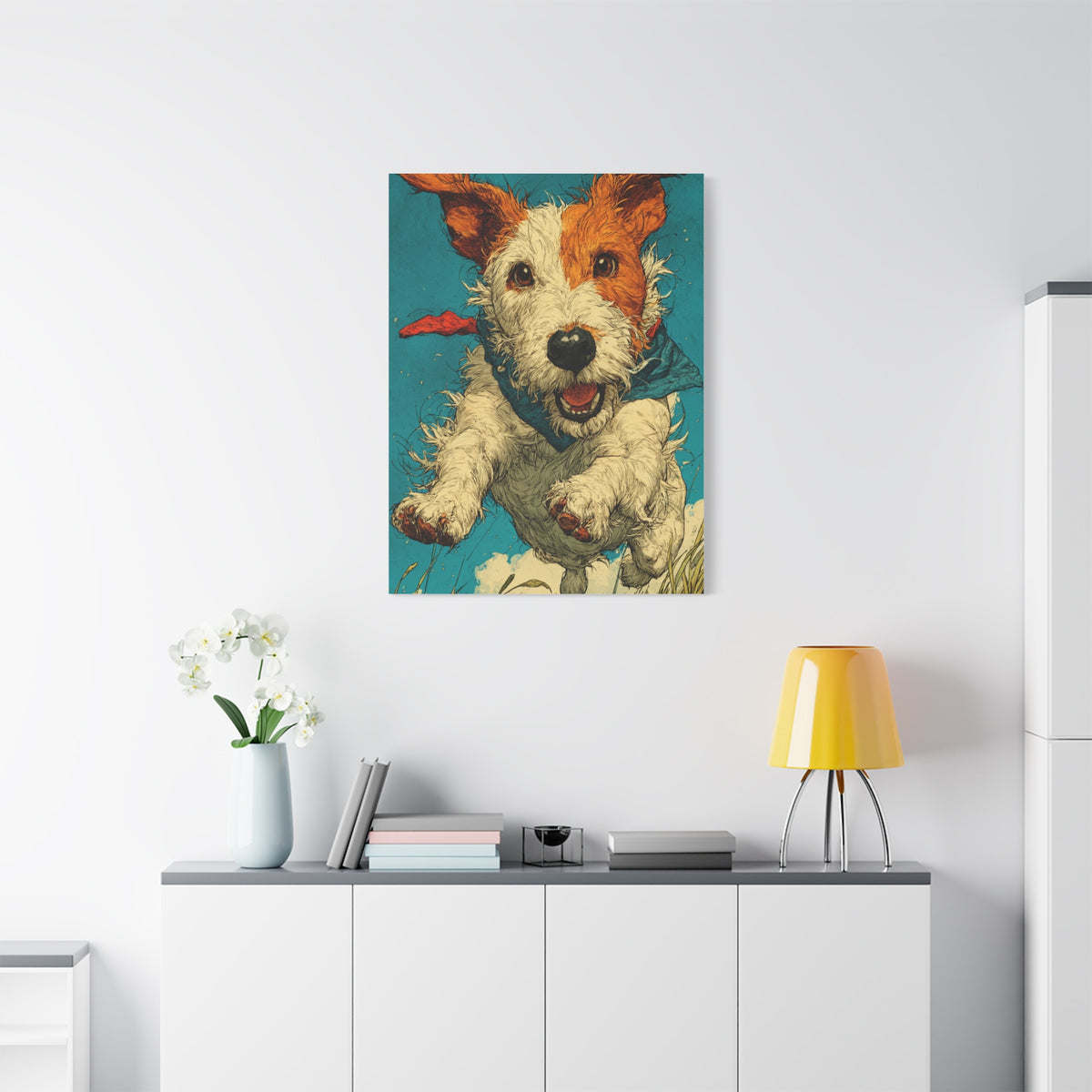 Jack Russell Terrier Mid-Leap Illustration Wall Art & Canvas Print