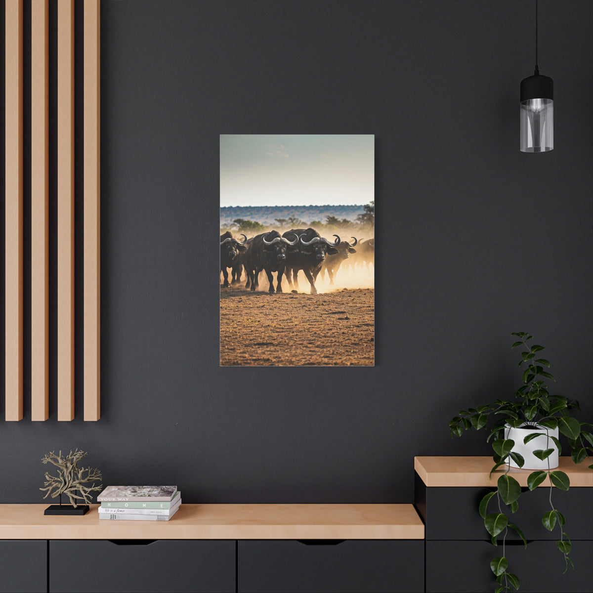 Wild Buffalo Herd in Dusty Savannah Wall Art & Canvas Prints
