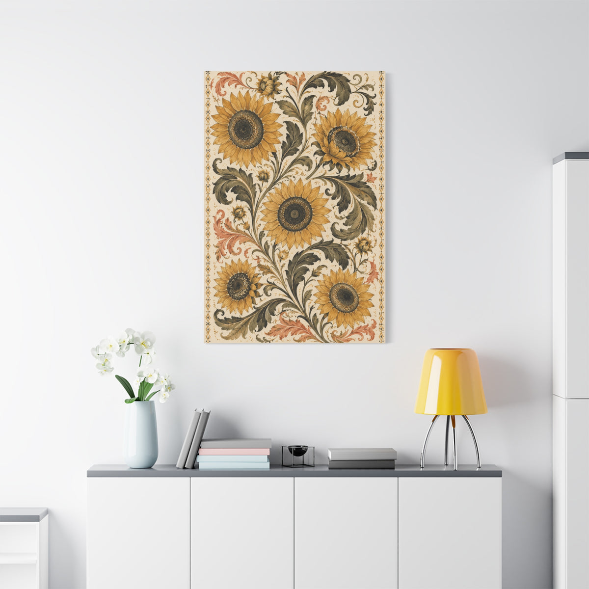 Vintage Botanical Sunflower Pattern Wall Art & Canvas Print