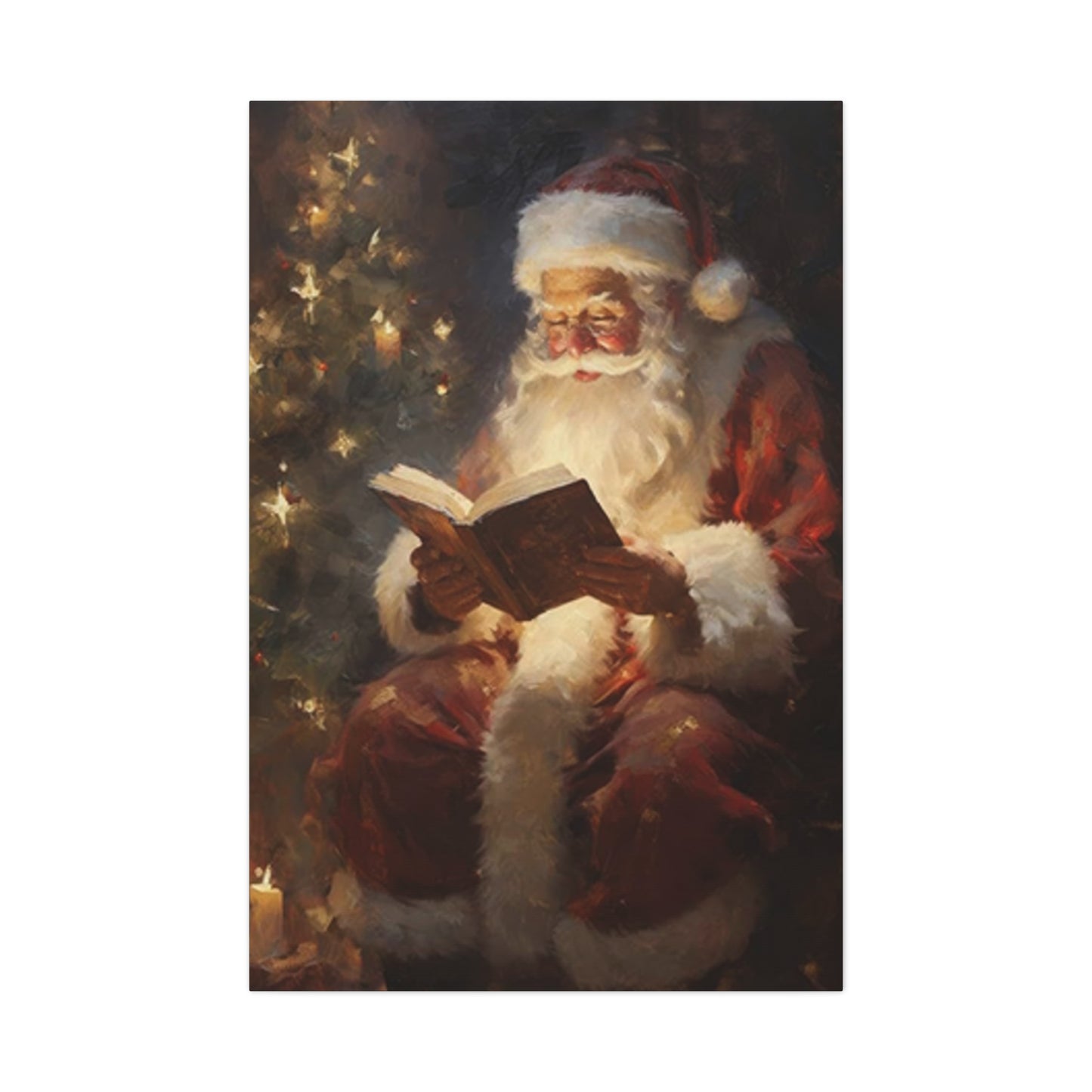 Santa Claus Reading In Candle Light Painting Wall Art & Canvas Prints