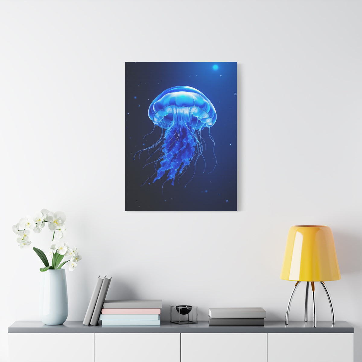 Glowing Jellyfish in Midnight Blue Waters Wall Art & Canvas Prints